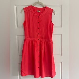 Silk JCrew front button up dress size 2. Bright coral